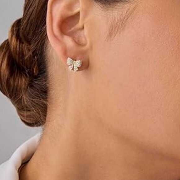 Neiman Marcus 14K Gold Plated Dainty Flat Back Bow Earrings